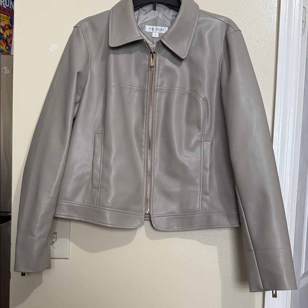 Via Spiga Taupe Leather Jacket